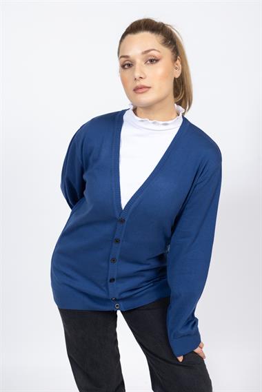 Vs Kadın V Yaka Dügmeli Düz U.Kol Hırka Trk SAX MAVİ