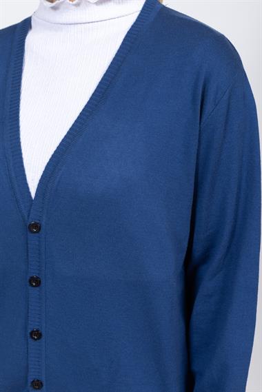 Vs Kadın V Yaka Dügmeli Düz U.Kol Hırka Trk SAX MAVİ