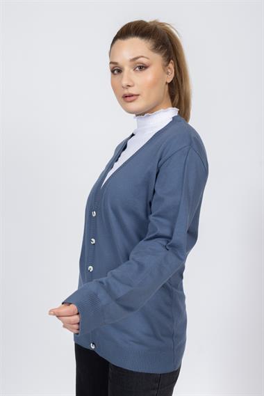 Vs Kadın V Yaka Dügmeli Düz U.Kol Hırka Trk MAVİ