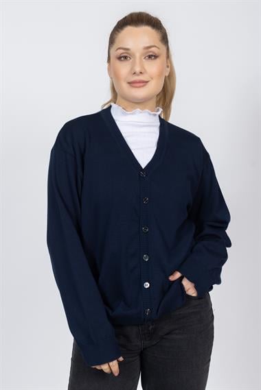 Vs Kadın V Yaka Dügmeli Düz U.Kol Hırka Trk Lacivert 1