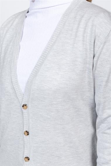 Vs Kadın V Yaka Dügmeli Düz U.Kol Hırka Trk GRİ