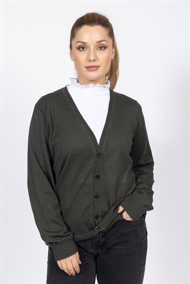 Vs Kadın V Yaka Dügmeli Düz U.Kol Hırka Trk YEŞİL