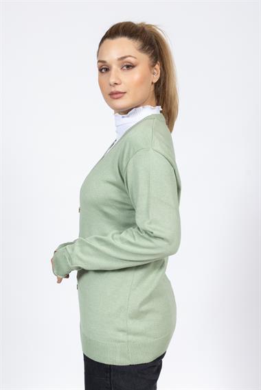 Vs Kadın V Yaka Dügmeli Düz U.Kol Hırka Trk SU YEŞİLİ