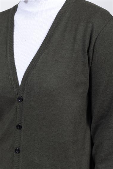 Vs Kadın V Yaka Dügmeli Düz U.Kol Hırka Trk YEŞİL