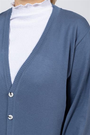 Vs Kadın V Yaka Dügmeli Düz U.Kol Hırka Trk MAVİ