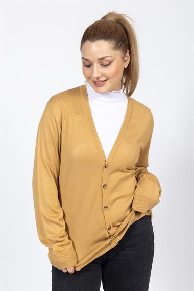 Vs Kadın V Yaka Dügmeli Düz U.Kol Hırka Trk HARDAL