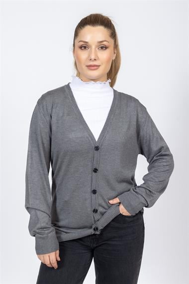 Vs Kadın V Yaka Dügmeli Düz U.Kol Hırka Trk ANTRASİT