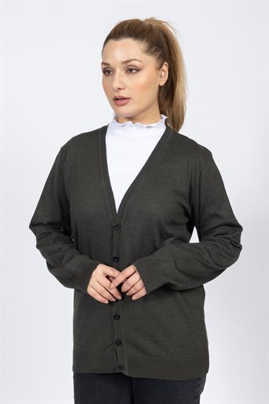 Vs Kadın V Yaka Dügmeli Düz U.Kol Hırka Trk YEŞİL