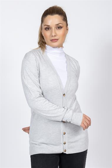 Vs Kadın V Yaka Dügmeli Düz U.Kol Hırka Trk GRİ