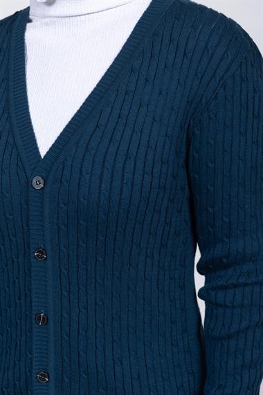 Vs Kadın V Yaka Dügmeli Saç Örgü U.Kol Hırka Trk PETROL YEŞİLİ