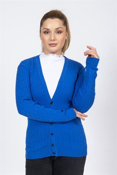 Vs Kadın V Yaka Dügmeli Saç Örgü U.Kol Hırka Trk MAVİ