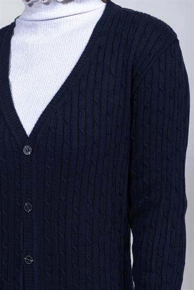 Vs Kadın V Yaka Dügmeli Saç Örgü U.Kol Hırka Trk LACİVERT