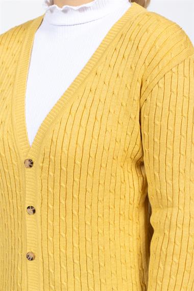 Vs Kadın V Yaka Dügmeli Saç Örgü U.Kol Hırka Trk SARI