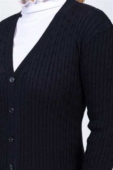 Vs Kadın V Yaka Dügmeli Saç Örgü U.Kol Hırka Trk Lacivert 2