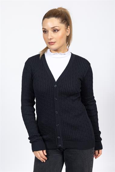 Vs Kadın V Yaka Dügmeli Saç Örgü U.Kol Hırka Trk SİYAH
