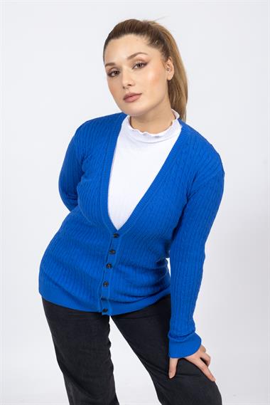 Vs Kadın V Yaka Dügmeli Saç Örgü U.Kol Hırka Trk MAVİ