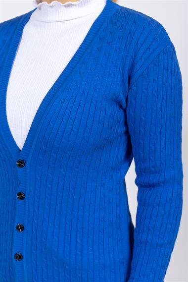 Vs Kadın V Yaka Dügmeli Saç Örgü U.Kol Hırka Trk MAVİ