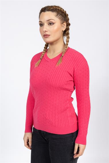 Vs Kadın V Yaka Saç Örgü U.Kol Kazak Trk SKLEMEN