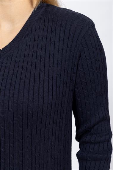 Vs Kadın V Yaka Saç Örgü U.Kol Kazak Trk LACİVERT