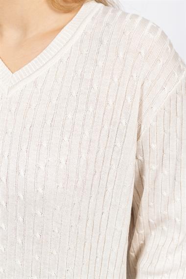 Vs Kadın V Yaka Saç Örgü U.Kol Kazak Trk TAŞ