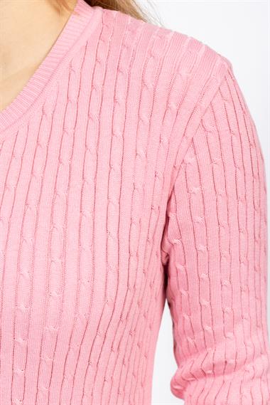 Vs Kadın V Yaka Saç Örgü U.Kol Kazak Trk PEMBE