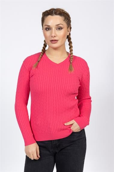 Vs Kadın V Yaka Saç Örgü U.Kol Kazak Trk SKLEMEN