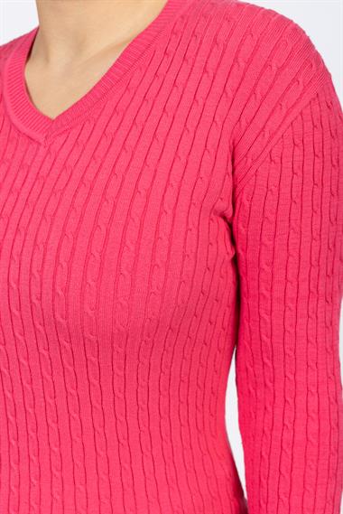 Vs Kadın V Yaka Saç Örgü U.Kol Kazak Trk SKLEMEN