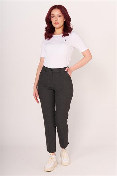Vs Kadın Yandan Cepli Kumaş Pantolon 22y-027 Füme Ekose 7