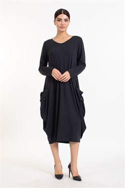 Vs Bayan Yün Viskon Cepli Şalvar U.Kol Elbise SİYAH