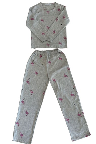 Vs Çocuk Desenli O Yaka Penye U.kol Pijama Takımı 26k Evm Gri Flamingo