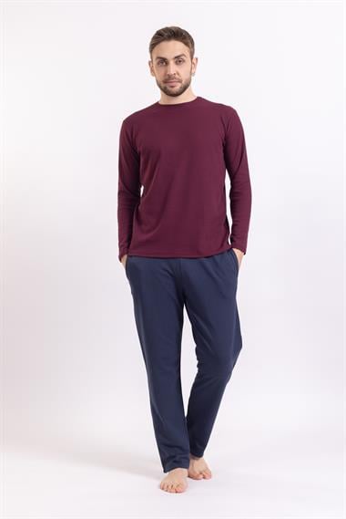 Vs Erkek O Yaka U.Kol Pijama Takımı Bordo/Lacivert
