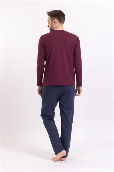 Vs Erkek O Yaka U.Kol Pijama Takımı Bordo/Lacivert