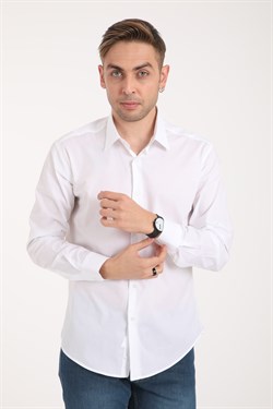 Vs Erkek Slim Fit Licralı U.Kol Gömlek Beyaz