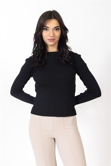 Vs Kadın O Yaka Fitilli Triko  Kazak 22 373 Emy 23k SİYAH
