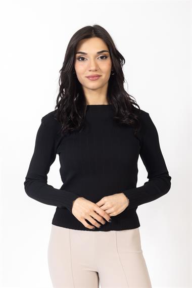 Vs Kadın O Yaka Fitilli Triko  Kazak 22 373 Emy 23k SİYAH