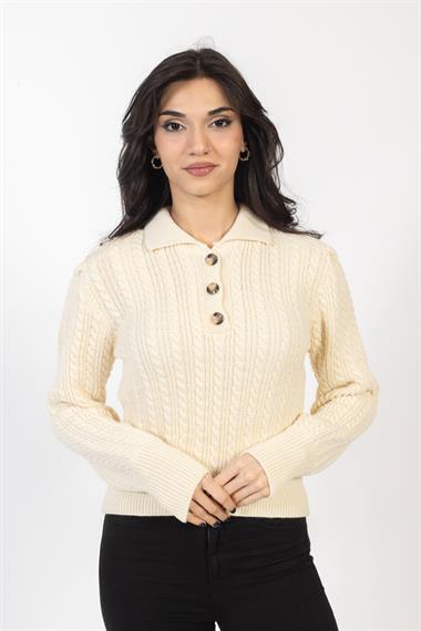 Vs Kadın Polo Yaka Triko Kazak 22 302 Emy 23k BEJ