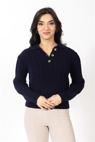 Vs Kadın Polo Yaka Triko Kazak 22 302 Emy 23k LACİVERT
