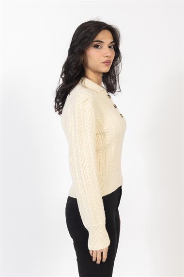 Vs Kadın Polo Yaka Triko Kazak 22 302 Emy 23k BEJ