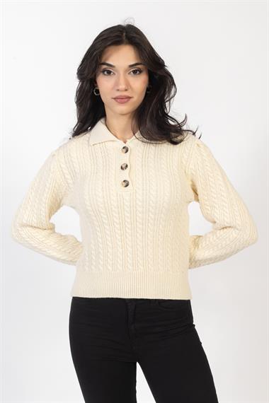 Vs Kadın Polo Yaka Triko Kazak 22 302 Emy 23k BEJ