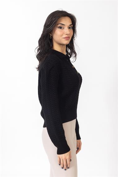 Vs Kadın Polo Yaka Triko Kazak 22 302 Emy 23k SİYAH