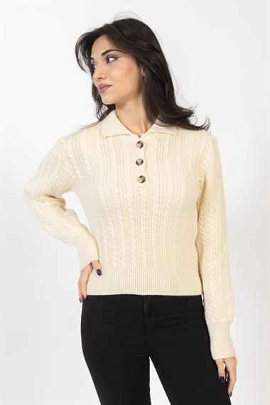Vs Kadın Polo Yaka Triko Kazak 22 302 Emy 23k BEJ