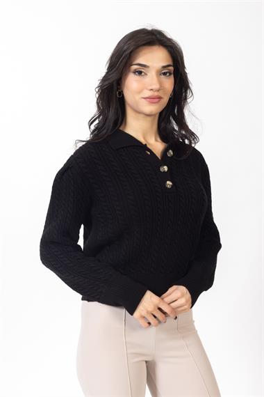Vs Kadın Polo Yaka Triko Kazak 22 302 Emy 23k SİYAH