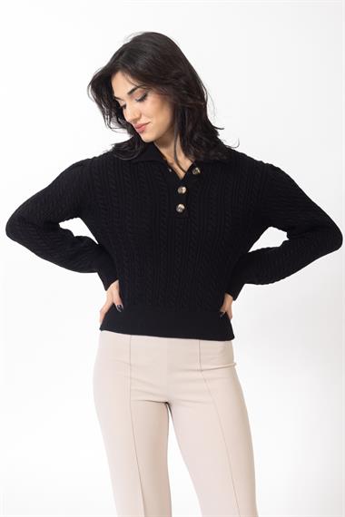 Vs Kadın Polo Yaka Triko Kazak 22 302 Emy 23k SİYAH