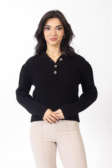 Vs Kadın Polo Yaka Triko Kazak 22 302 Emy 23k SİYAH