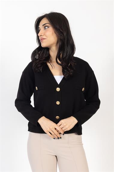 Vs Kadın Triko Dügmeli Örme Hırka 23 572 Emy 23k SİYAH