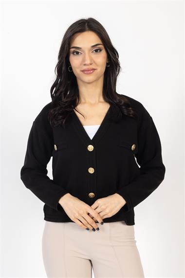 Vs Kadın Triko Dügmeli Örme Hırka 23 572 Emy 23k SİYAH