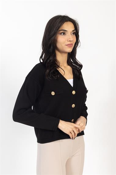 Vs Kadın Triko Dügmeli Örme Hırka 23 572 Emy 23k SİYAH