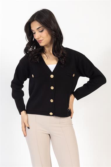 Vs Kadın Triko Dügmeli Örme Hırka 23 572 Emy 23k SİYAH