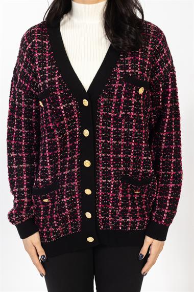 Vs Kadın Triko Örme Cepleri Dügmeli Hırka 23 1161 Emy 23k FUŞYA