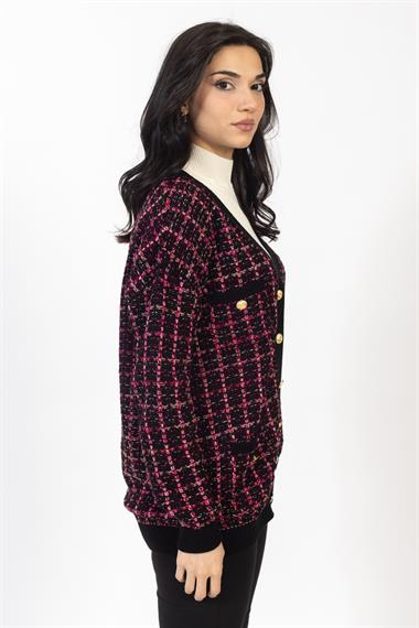 Vs Kadın Triko Örme Cepleri Dügmeli Hırka 23 1161 Emy 23k FUŞYA